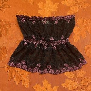 Vintage Black & pink sexy lace lingerie cinched waist sheer tube top